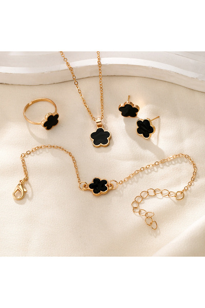 choice2 Black Lucky Five-petal Flower Clover Earrings Necklace Ring Bracelet ...