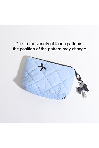 choice2 Blue Quilted Bow Makeup Bag, Portable Travel Pouch for Lipstick, Earp...