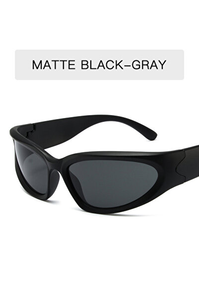Choice6 Matte Black Y2K Wrap Around Sunglasses Fashion Rave Metallic Chrome S...