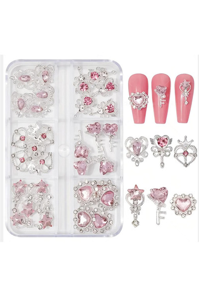 Choice pink 30Pcs 3D Sweet Love-Heart Diamond Nail Charms with Pink Gems Lock...