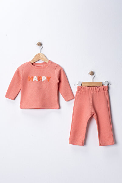 Buude Kids Happy Nakışlı Poly Pamuklu 2'li Bebek Takım