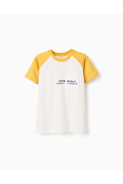 Ziddy Cotton T-Shirt With Colors Print For Boys, White/Yellow