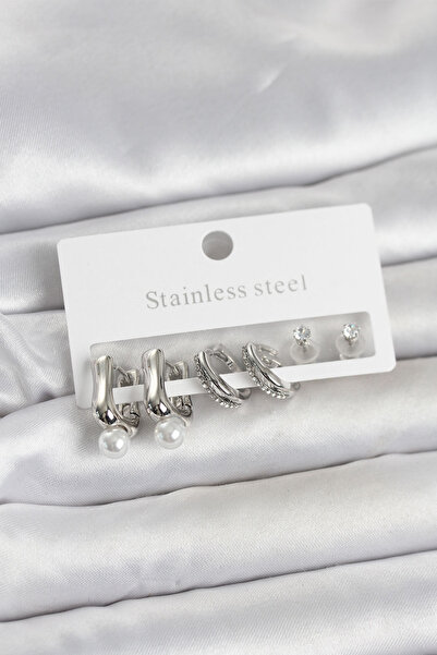 Generic Brand 316L Steel Silver Color Women's Earring Set