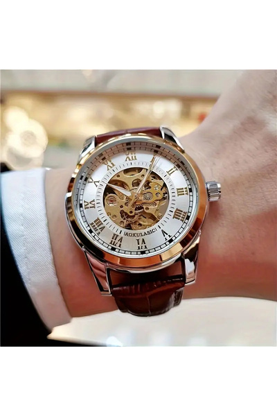 Choice1 Brown Elegant Men's Automatic Mechanical Watch with Skeleton Design -...
