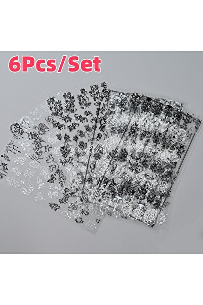 Choice4 NLS222-S1 6 قطع ملصقات أظافر ثلاثية الأبعاد بتصميم زهور دانتيل أسود و...