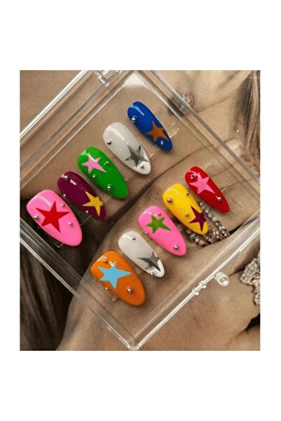 choice2 S 10Pcs Handmade Nail Art, Almond Dopamine Color Nail Art, Hand-Paint...