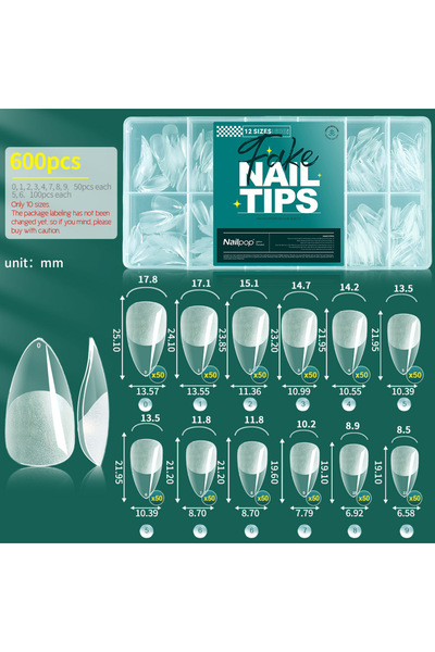 Choice7 أظافر صناعية M-Almond-600 Nailpop بـ 10/12 مقاس، تغطية كاملة، لون شفا...