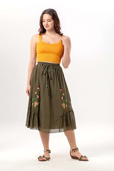 Eliş Şile Bezi Canan Vual με δέσιμο και λεπτομέρεια από λάστιχο, μίντι μήκους...