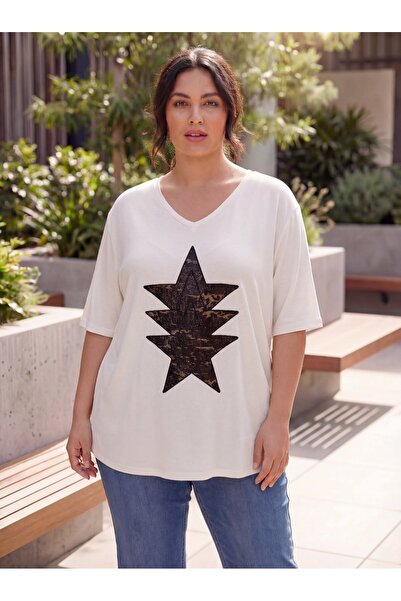 RMG T-Shirt plus size - Εκρού - Συν μέγεθος