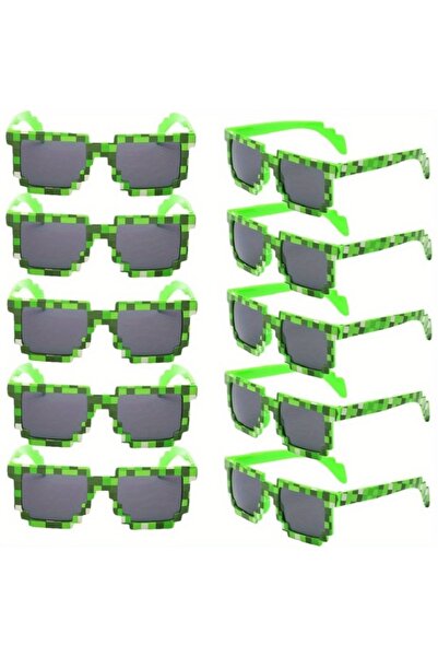 Choice3 10pcs green 10-Pack 8-Bit Pixel Gamer Glasses, Plastic Frame Decorati...