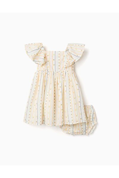 Ziddy فستان قطني بنقشة زهور وكشكشة للفتيات الصغيرات، متعدد الألوان