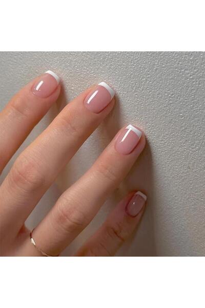 Choice Pink 24pcs/set Short Fake Nails for Women Girls French Nude Square Whi...