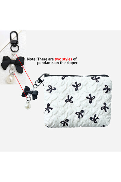 Choice1 White - black bow Embroidered bow makeup bag, high appearance level, ...