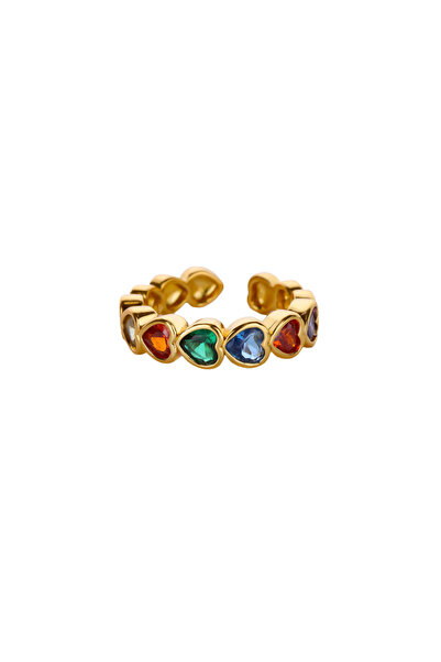 Choice G Colorful Rainbow Zircon Heart Rings For Women Gold Color Stainless S...