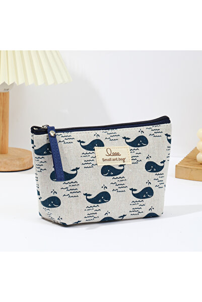 Choice7 whale Japanese and Korean canvas makeup bag Simple and portable trave...