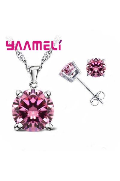 Choice4 pink Fast Shipping 925 Serling Silver Color Shiny Cubic Zirconia Neck...