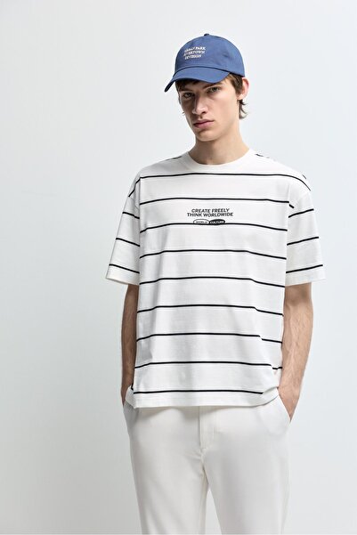 LEFTIES Çizgili yazı baskılı t-shirt