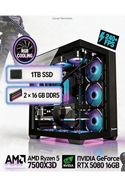 TEKDEN BİLGİSAYAR AMD Ryzen 5 7500X3D | 2 x 16 GB DDR5 | RTX 5080 16 GB | 1 T...