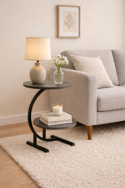 Crestj Modern Round Side Table with Luxurious Metal Frame – Sleek 2-Tier Desi...
