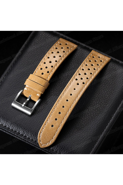 Choice10 20mm Beige Vintage Genuine Leather Strap 18mm 20mm 22mm Universal Me...