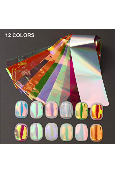 Choice S-261 12pcs Aurora Foils Nail Art Stickers Holographic Laser Glass Pap...