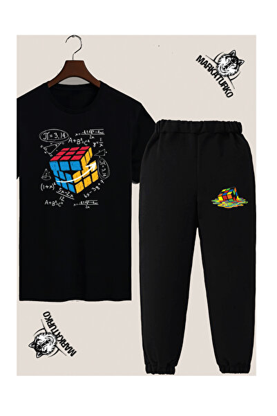 MarkaTurko Intelligence Cube Special Design Printed Black Children's T-Shirt-...