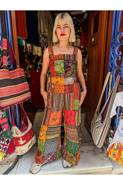 Miss Boheme Zenya Green Color Unisex Nepal Patchwork Overalls