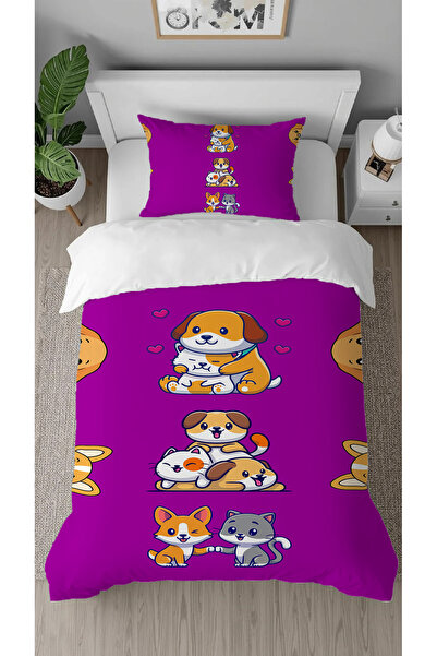 GREENDECOR Cute Dog Patterned Digital Printed Special Design Single Duvet Cov...