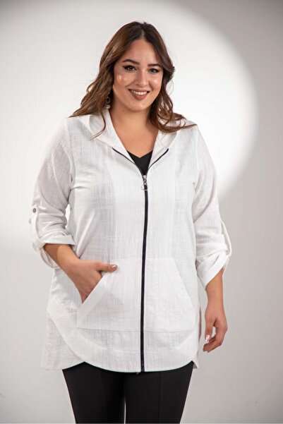 Roxxlen Γυναικείο λινό καπέλο με κουκούλα σε μεγάλο μέγεθος, λευκό