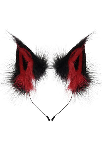 choice2 Blackred Animal Faux Fur Fox Wolf Ear Headband Furry Handmade Hairban...