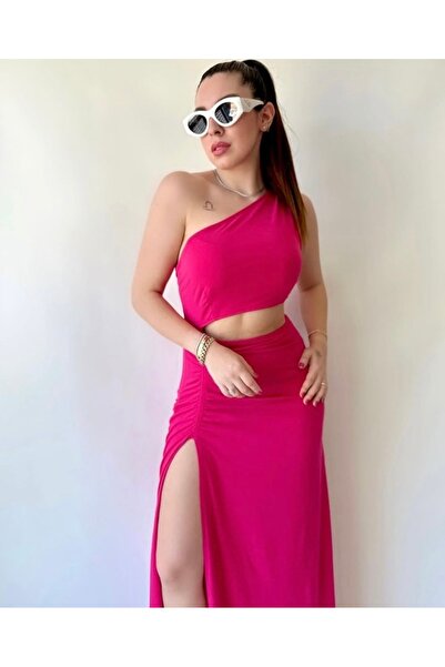 Butik Fuşya Yırtmaçlı Elbise