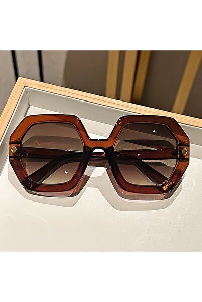 Choice3 Tea Retro Polygon Sunglasses - Large Frame, Personalized Irregular Si...