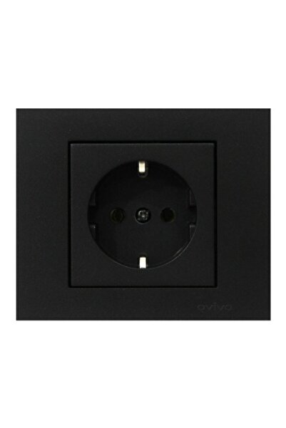 Huzur Elektrik Ovivo Grano Μεταλλική Μαύρη Πρίζα Γείωσης