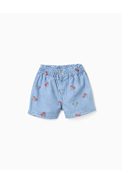 Ziddy Denim Shorts With Minnie And Elasticated Waist For Baby Girls, Light Blue