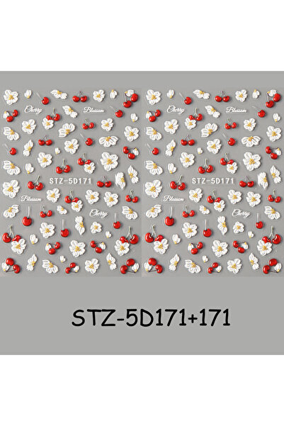 Choice 2 pcs STZ-5D171 5D Embossed Elegant Cherry Fruit Nail Stickers Spring ...