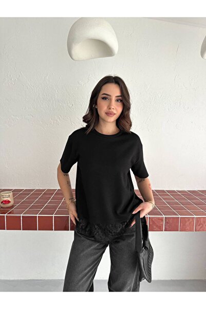 Store SİYAH DANTEL DETAYLI TİŞÖRT