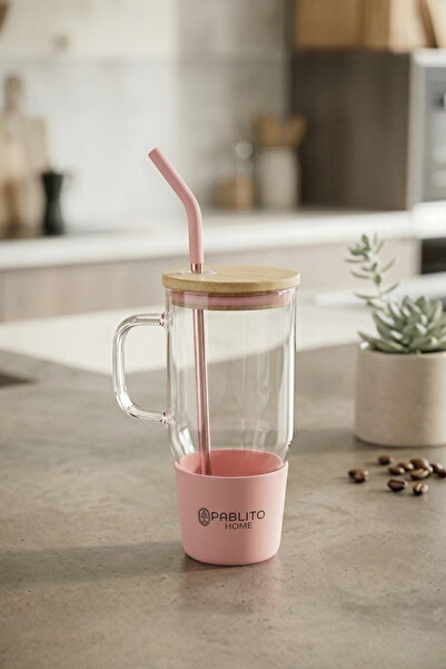 Evsun Home Collection BOROSİLİKAT ÇELİK PİPETLİ CAM KUPA 1000ML