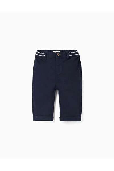 Ziddy Twill Chino Trousers With Striped Tape For Newborn Boys, Dark Blue