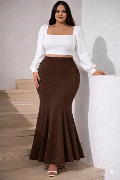 CNG MODA Φούστα plus size - Καφέ - Maxi