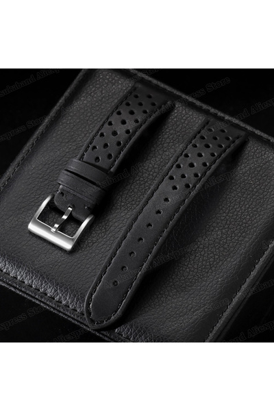 Choice6 20mm Matte-Black Vintage Genuine Leather Strap 18mm 20mm 22mm Univers...