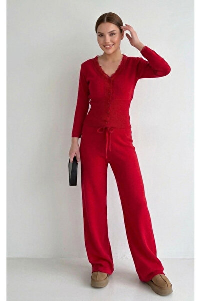 My Blog Red Lace Piece Double Knitwear Set - 2602
