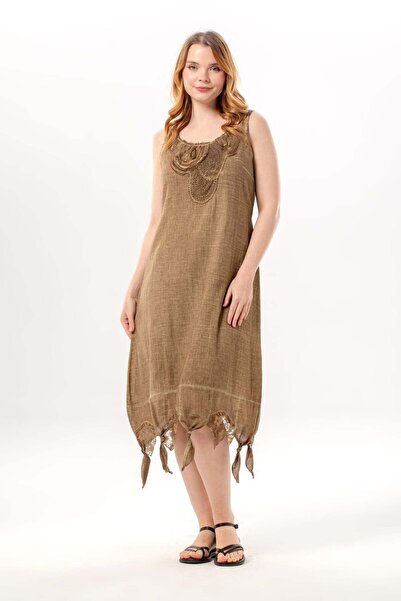 Eliş Şile Bezi Αμάνικο βραδινό φόρεμα με στρογγυλή λαιμόκοψη, αυθεντικό μίντι...