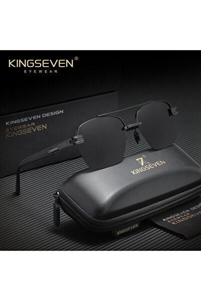 Choice7 نظارات شمسية رجالية من KINGSEVEN باللون الأسود والرمادي، إطار نصف مرب...