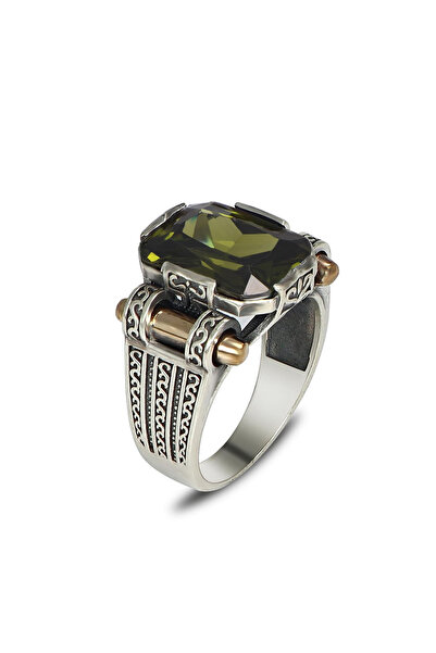 Mirari Jewelry Peridot Taşlı Altın Detaylı Modern Erkek Yüzük | Premium 0,40 ...