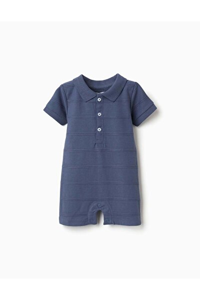 Ziddy Cotton Jumpsuit With Embossed Lines B&S For Newborn Boys, Indigo