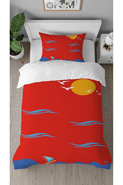 GREENDECOR Sea Sun Bird Patterned Digital Printed Special Design Single Perso...