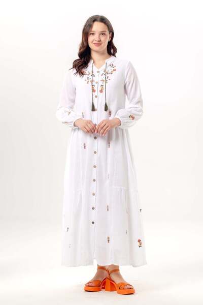 Eliş Şile Bezi Μακρυμάνικο, κεντημένο με φούντες και κορδόνια, με γιακά ραβδω...