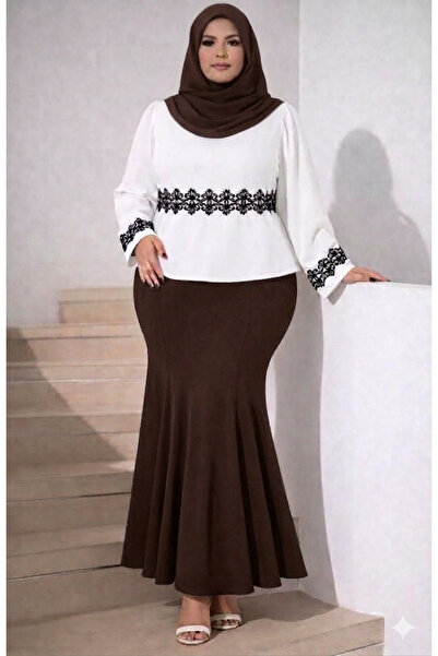 CNG MODA Φούστα plus size - Καφέ - Maxi