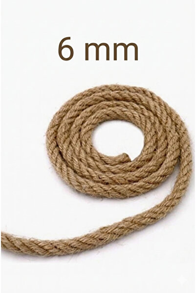 DEKOLOBİ Jüt Halat İp 6 MM (2 Metre) Doğal Halat