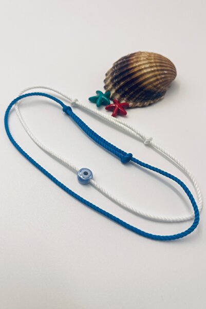 Concept HuBuTU Ceramic Series White Blue Evil Eye Beaded Anklet Set of 2